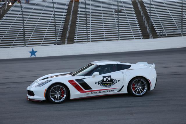Sarah Fisher pulls the pace car out of pit lane prior to the start of the DXC Technology 600 at Texas Motor Speedway -- Photo by: Chris Jones