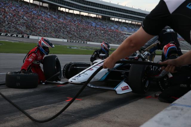 Graham Rahal comes in for tires and fuel on pit lane during the DXC Technology 600 at Texas Motor Speedway -- Photo by: Chris Jones
