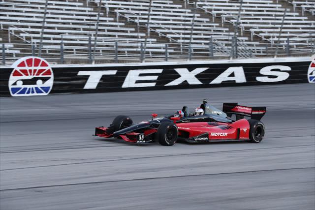 Arie Luyendyk Jr. and Jessica Graf in the two-seater during the parade laps prior to the start of the DXC Technology 600 at Texas Motor Speedway -- Photo by: Chris Jones