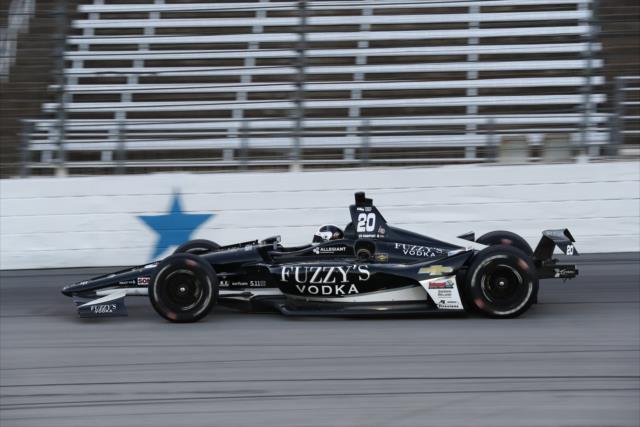 Ed Carpenter races out of Turn 4 during the DXC Technology 600 at Texas Motor Speedway -- Photo by: Chris Jones