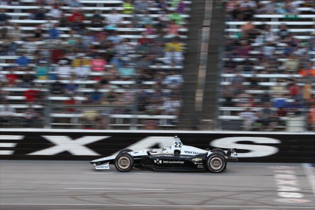 Simon Pagenaud streaks across the start-finish line during the DXC Technology 600 at Texas Motor Speedway -- Photo by: Chris Jones