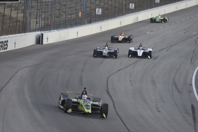 Spencer Pigot leads a group into Turn 3 during the DXC Technology 600 at Texas Motor Speedway -- Photo by: Chris Owens