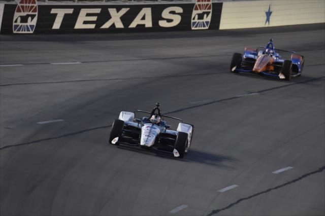 Graham Rahal and Scott Dixon sail into Turn 1 during the DXC Technology 600 at Texas Motor Speedway -- Photo by: Chris Owens