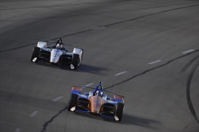 Scott Dixon and Graham Rahal race into Turn 1 during the DXC Technology 600 at Texas Motor Speedway -- Photo by: Chris Owens