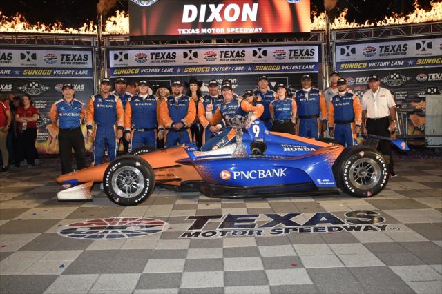Scott Dixon and Chip Ganassi Racing celebrate in Victory Lane after winning the DXC Technology 600 at Texas Motor Speedway -- Photo by: Chris Owens