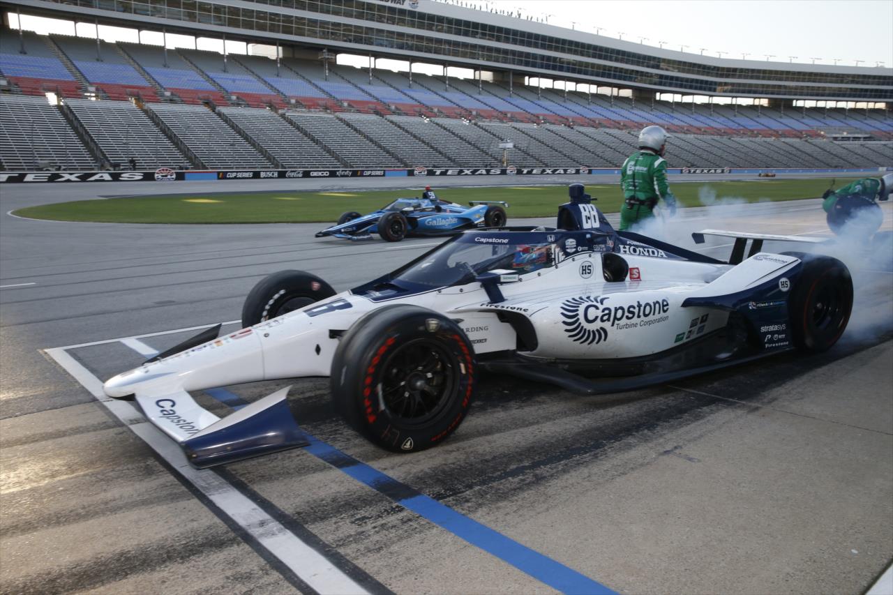 Colton Herta pits during the Genesys 300 at Texas Motor Speedway Saturday, June 6, 2020 -- Photo by: Chris Jones