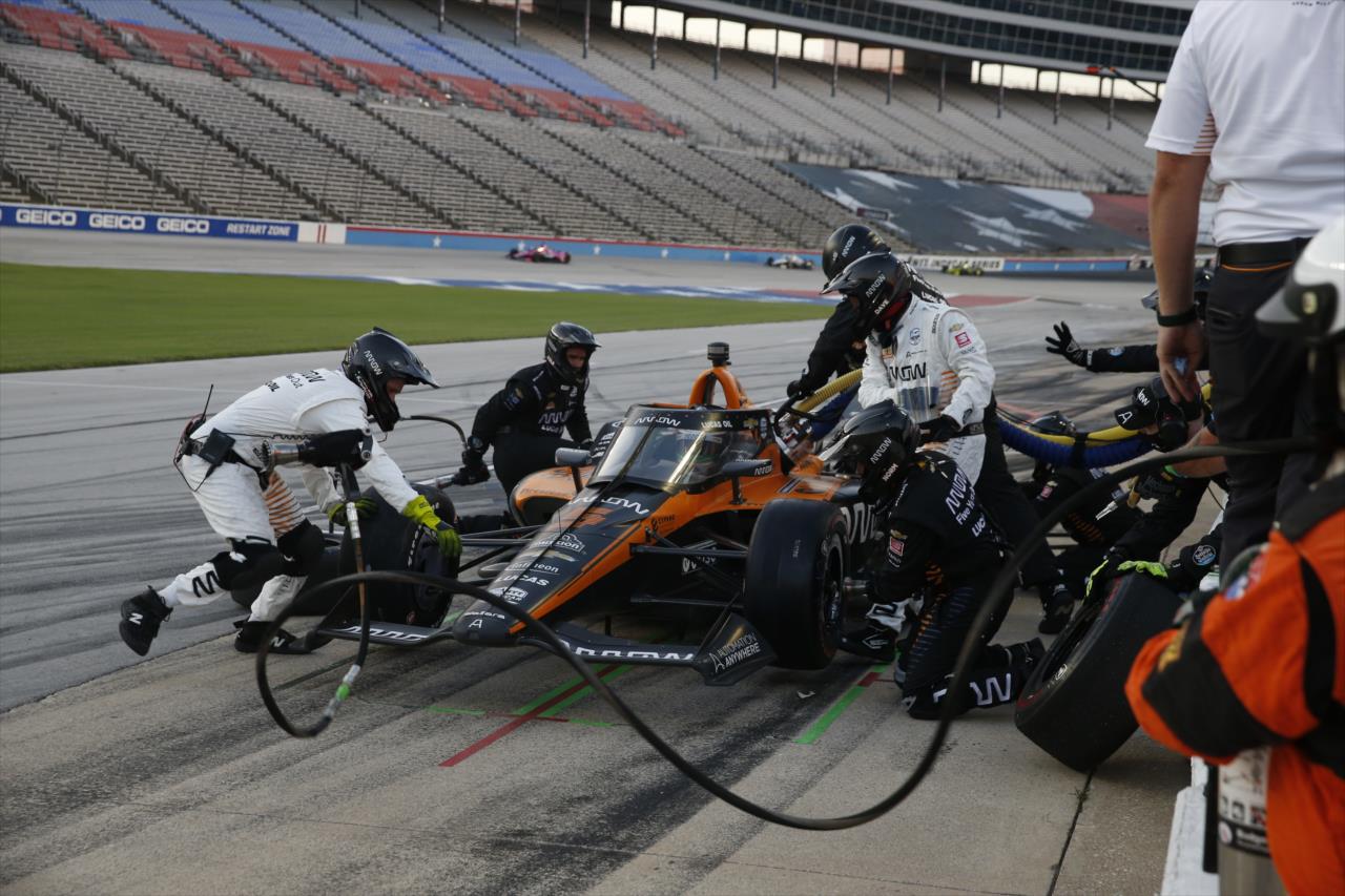 Pato O'Ward pits during the Genesys 300 at Texas Motor Speedway Saturday, June 6, 2020 -- Photo by: Chris Jones