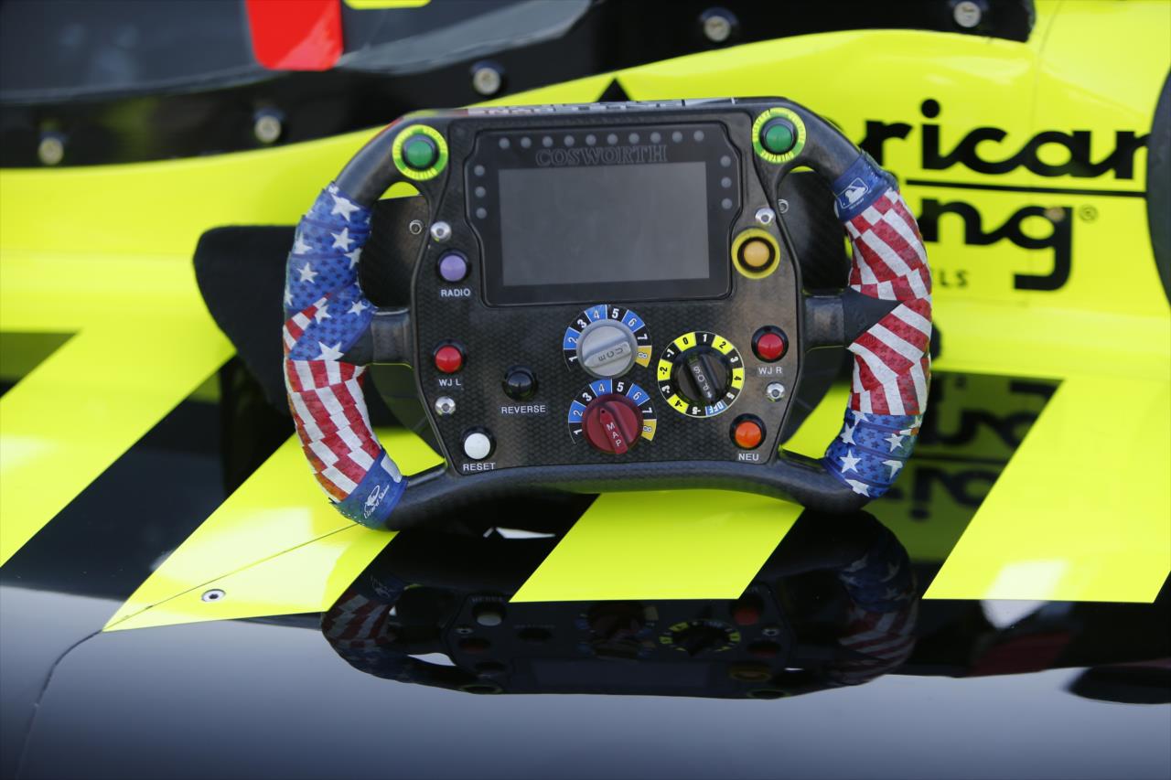 Santino Ferrucci's steering wheel prior to the Genesys 300 at Texas Motor Speedway Saturday, June 6, 2020 -- Photo by: Chris Jones