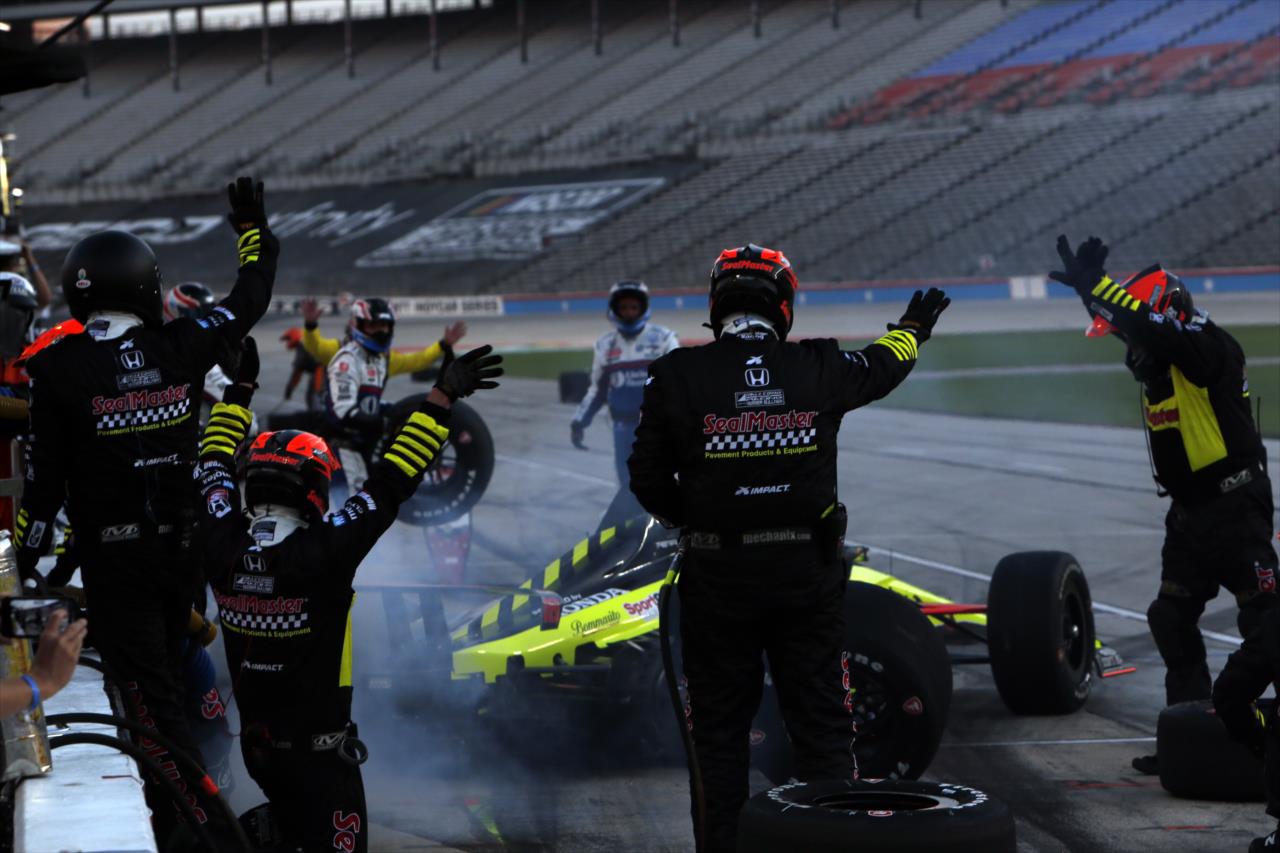 Santino Ferrucci with trouble in the pits during the Genesys 300 at Texas Motor Speedway Saturday, June 6, 2020 -- Photo by: Chris Jones