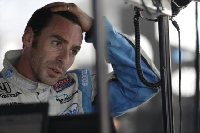 Simon Pagenaud debriefs with his team after the final practice -- Photo by: Shawn Gritzmacher