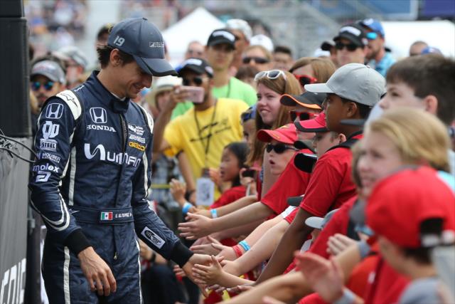 Esteban Gutierrez greets the crowd during pre-race introductions for the Honda Indy Toronto -- Photo by: Chris Jones