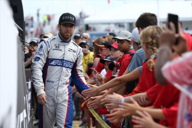 Ed Jones greets the fans during pre-race introductions for the Honda Indy Toronto -- Photo by: Chris Jones