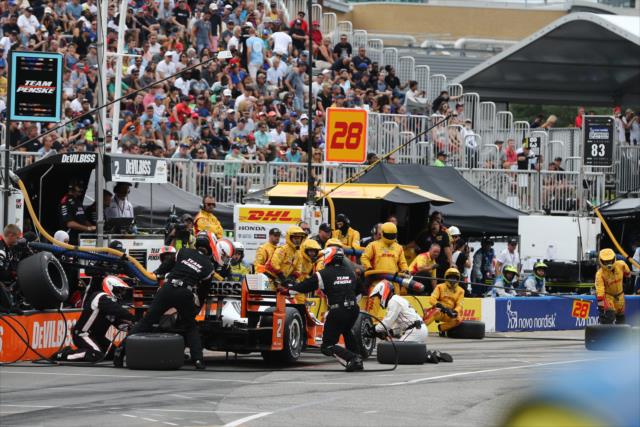 Josef Newgarden comes in for tires and fuel on pit lane during the Honda Indy Toronto -- Photo by: Chris Jones