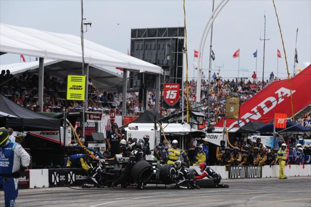 Simon Pagenaud comes in for tires and fuel on pit lane during the Honda Indy Toronto -- Photo by: Chris Jones