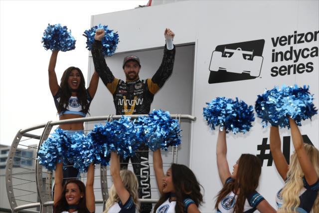 James Hinchcliffe is introduced on stage after his 3rd Place finish in the Honda Indy Toronto -- Photo by: Chris Jones
