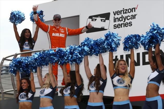 Josef Newgarden is introduced to Victory Circle following his win in the Honda Indy Toronto -- Photo by: Chris Jones