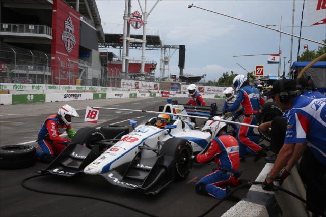 Ed Jones comes in for tires and fuel on pit lane during the Honda Indy Toronto -- Photo by: Chris Jones