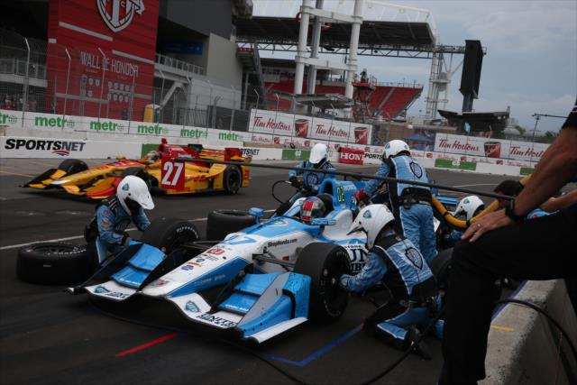 Marco Andretti comes in for tires and fuel on pit lane during the Honda Indy Toronto -- Photo by: Chris Jones
