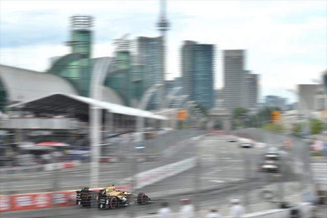 James Hinchcliffe hammers the apex of Turn 11 during the Honda Indy Toronto -- Photo by: Chris Owens