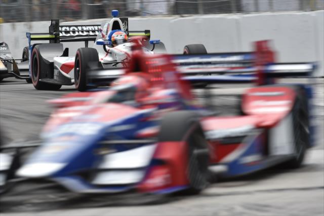 Ed Jones chases down Alexander Rossi during the early stages of the Honda Indy Toronto -- Photo by: Chris Owens