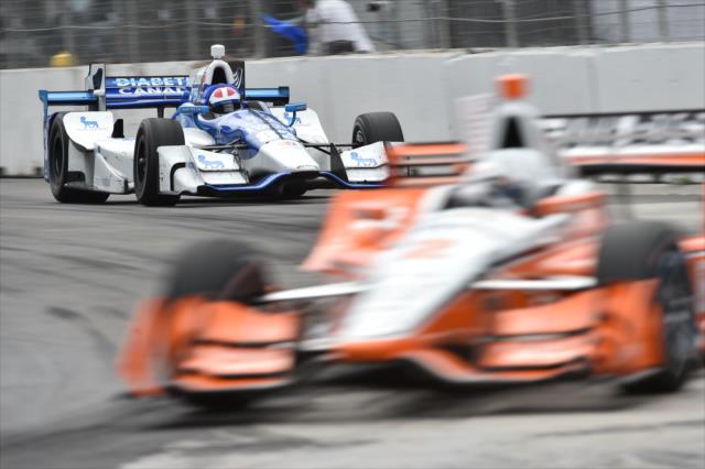 Charlie Kimball chases down Josef Newgarden during the Honda Indy Toronto -- Photo by: Chris Owens