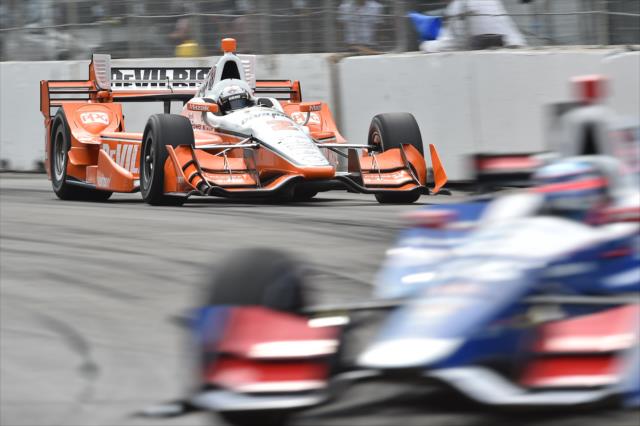 Josef Newgarden chases down Takuma Sato during the Honda Indy Toronto -- Photo by: Chris Owens