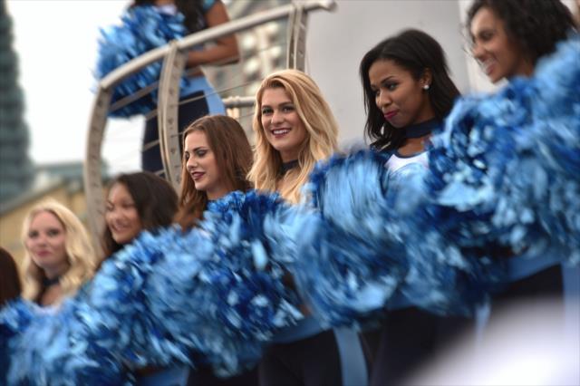 The Toronto Argonaut cheerleaders ready to welcome the podium finishers to Victory Circle following the Honda Indy Toronto -- Photo by: Chris Owens