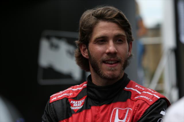 Mike Hoffman of the NHL's Ottawa Senators gets ready to ride the two-seater during pre-race festivities for the Honda Indy Toronto -- Photo by: Joe Skibinski