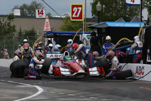 Conor Daly comes in for tires and fuel on pit lane during the Honda Indy Toronto -- Photo by: Joe Skibinski