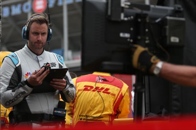 NBC Sports reporter Anders Krohn watches the track action from pit lane during the Honda Indy Toronto -- Photo by: Joe Skibinski
