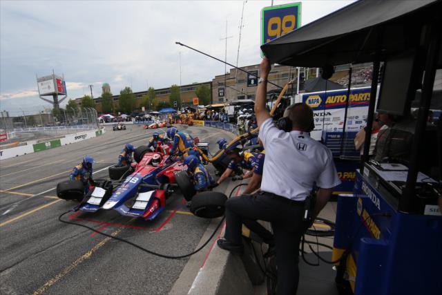 Alexander Rossi comes in for tires and fuel on pit lane during the Honda Indy Toronto -- Photo by: Joe Skibinski