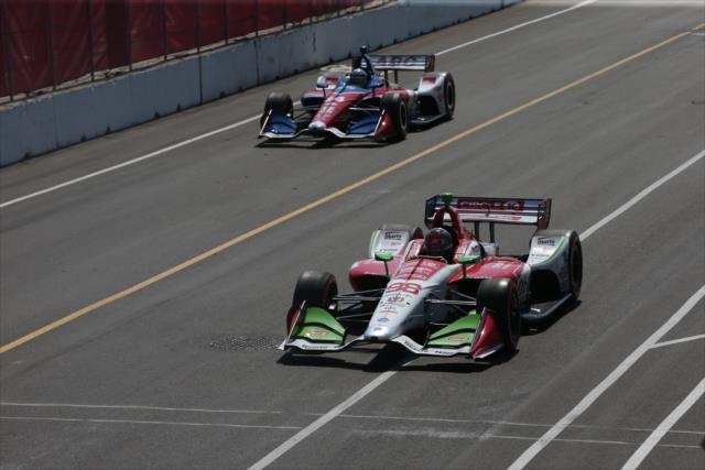 Marco Andretti and Tony Kanaan roll down the frontstretch prior to the start of the Honda Indy Toronto -- Photo by: Chris Jones
