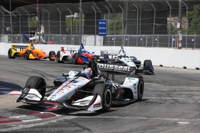 Graham Rahal leads a group into Turn 8 during the final warmup for the Honda Indy Toronto -- Photo by: Chris Jones
