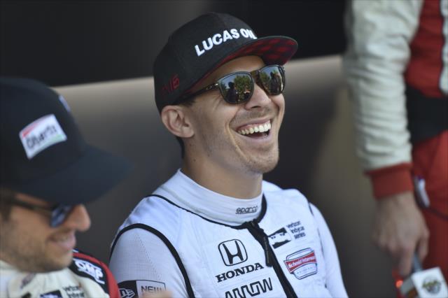 Robert Wickens laughs it up backstage during pre-race festivities for the Honda Indy Toronto -- Photo by: Chris Owens