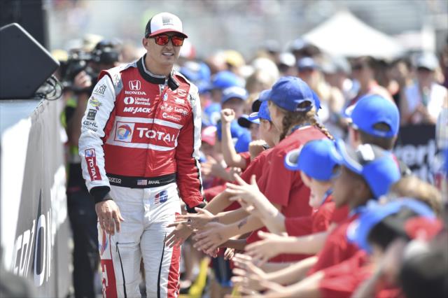 Graham Rahal greets some young fans during pre-race festivities for the Honda Indy Toronto -- Photo by: Chris Owens