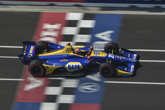 Alexander Rossi streaks across the start-finish line during the Honda Indy Toronto -- Photo by: Chris Owens