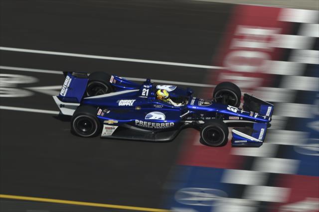 Spencer Pigot streaks across the start-finish line during the Honda Indy Toronto -- Photo by: Chris Owens