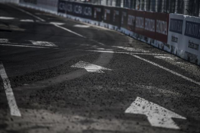 Tire marbles in Turn 11 from the wear-and-tear of hard racing during the Honda Indy Toronto -- Photo by: Chris Owens