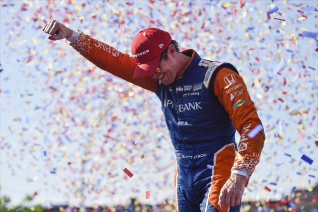 Scott Dixon begins the celebration in Victory Circle after winning the Honda Indy Toronto -- Photo by: Chris Owens