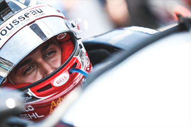 Graham Rahal sits in his No. 15 Rousseau Honda on pit lane prior to the start of the final warmup for the Honda Indy Toronto -- Photo by: Joe Skibinski
