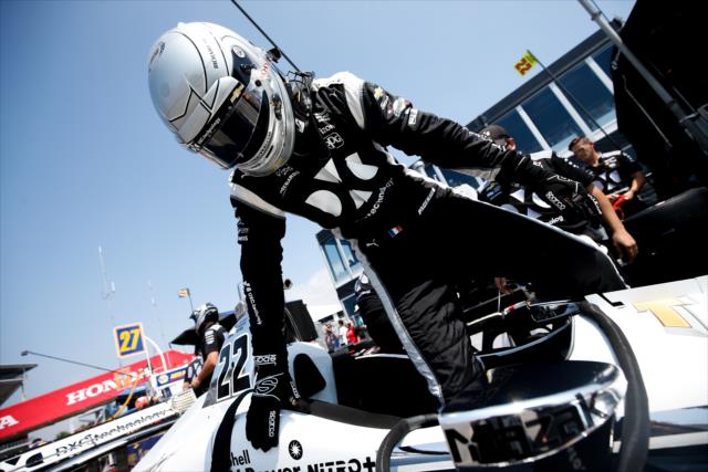 Simon Pagenaud steps into his No. 22 DXC Technology Chevrolet on pit lane prior to the start of the final warmup for the Honda Indy Toronto -- Photo by: Joe Skibinski