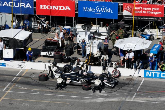 Jordan King comes in for tires and fuel on pit lane during the Honda Indy Toronto -- Photo by: Joe Skibinski