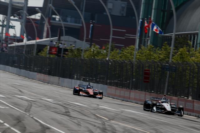 Josef Newgarden and Scott Dixon streak down the frontstretch during the Honda Indy Toronto -- Photo by: Joe Skibinski
