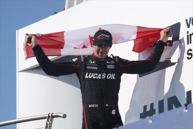 Canadian Robert Wickens is introduced onto the podium in Victory Circle after his 3rd Place finish in the Honda Indy Toronto -- Photo by: Matt Fraver