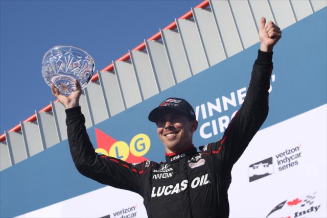 Robert Wickens celebrates on the podium following his 3rd Place finish in the Honda Indy Toronto -- Photo by: Matt Fraver