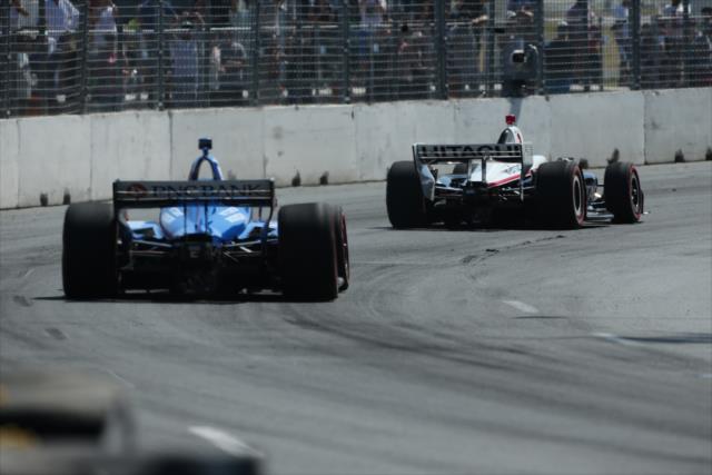 Josef Newgarden and Scott Dixon sail out of Turn 2 onto the backstretch during the Honda Indy Toronto -- Photo by: Matt Fraver