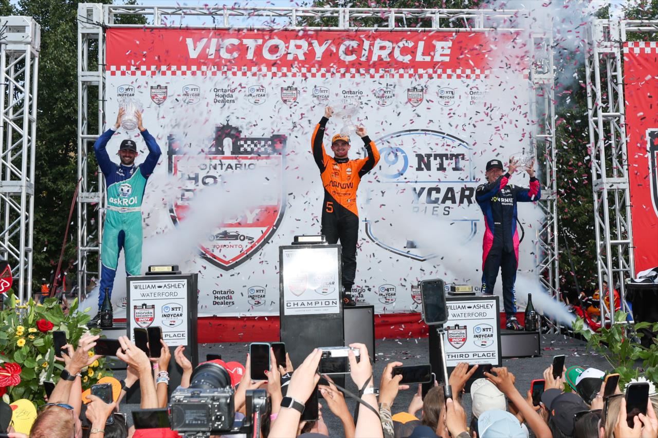 Rinus VeeKay, Pato O'Ward and Kyffin Simpson - Ontario Honda Dealers Indy Toronto - By: Chris Owens -- Photo by: Chris Owens