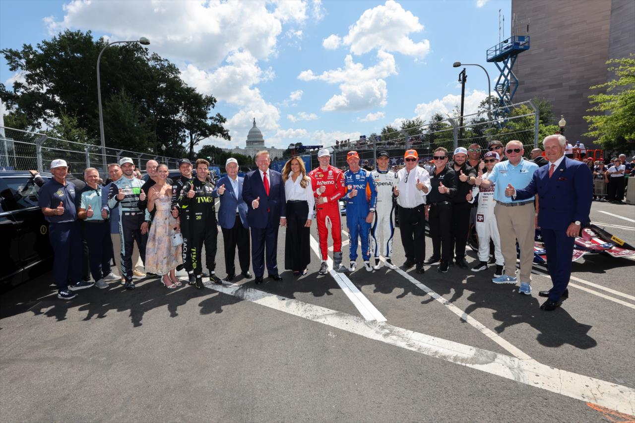 IndyCar drivers and owners with the President and First Lady - Freedom 250 Grand Prix of Washington D.C. - By: Chris Owens -- Photo by: Chris Owens