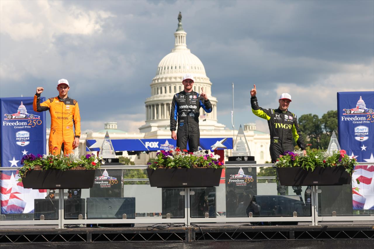 Christian Lundgaard, Kyle Kirkwood and Will Power - Freedom 250 Grand Prix of Washington D.C. - By: Chris Owens -- Photo by: Chris Owens