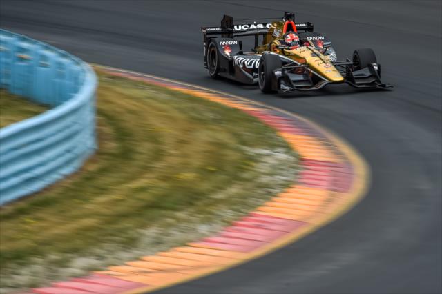 James Hinchcliffe dives into the Outer Loop during the tire test at Watkins Glen International -- Photo by: Chris Owens